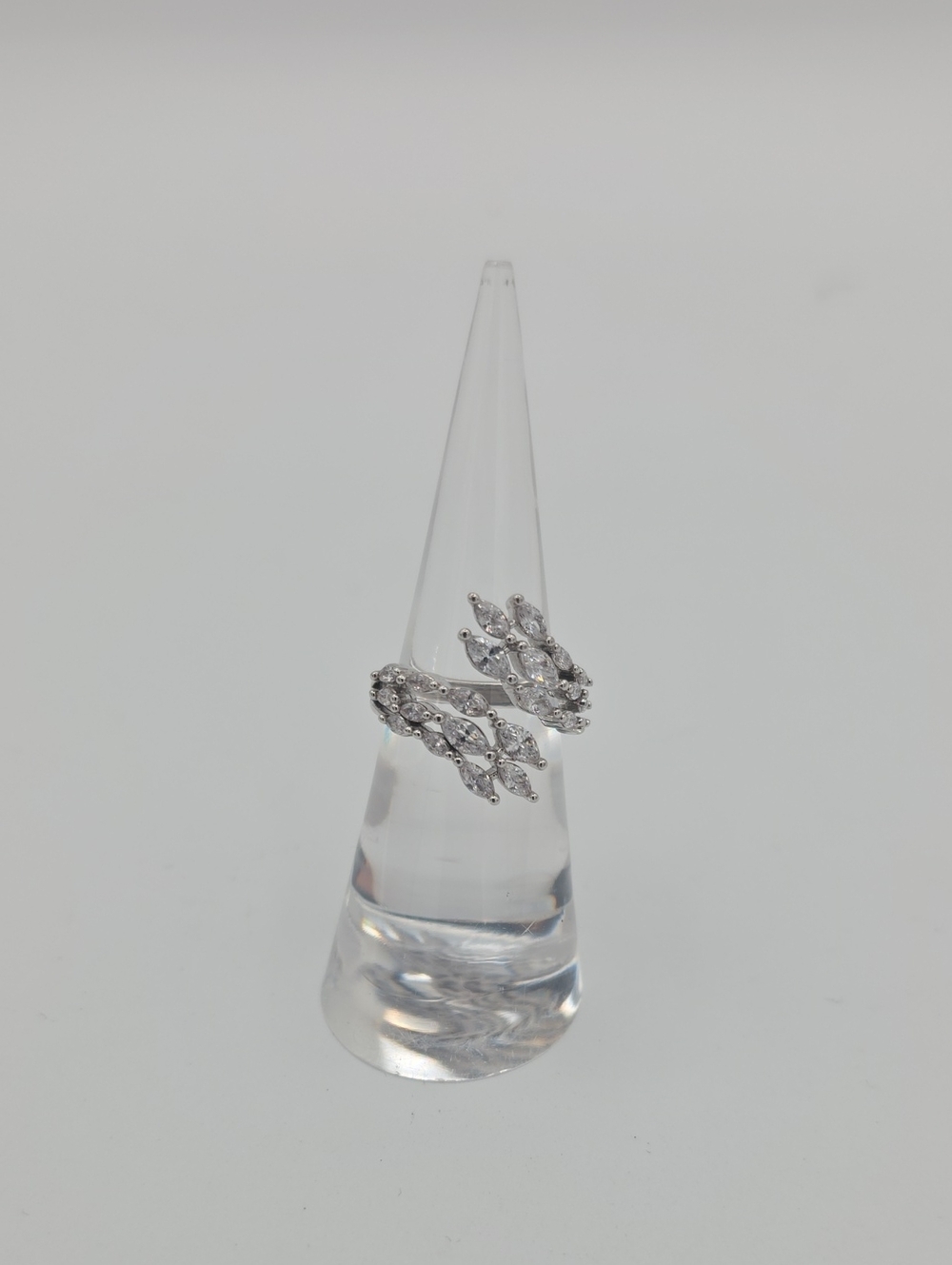 Diamond Cz Leaf Crystal Open Ring - Elegant Women’s Jewelry